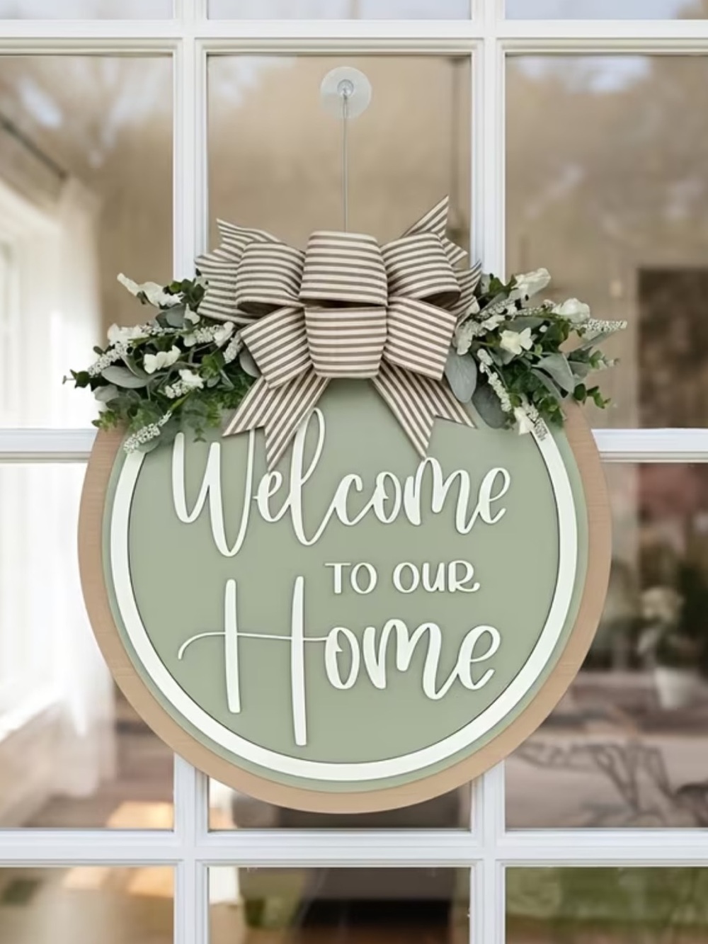 Welcome to Our Home Round Front Door Sign - Sage Green
